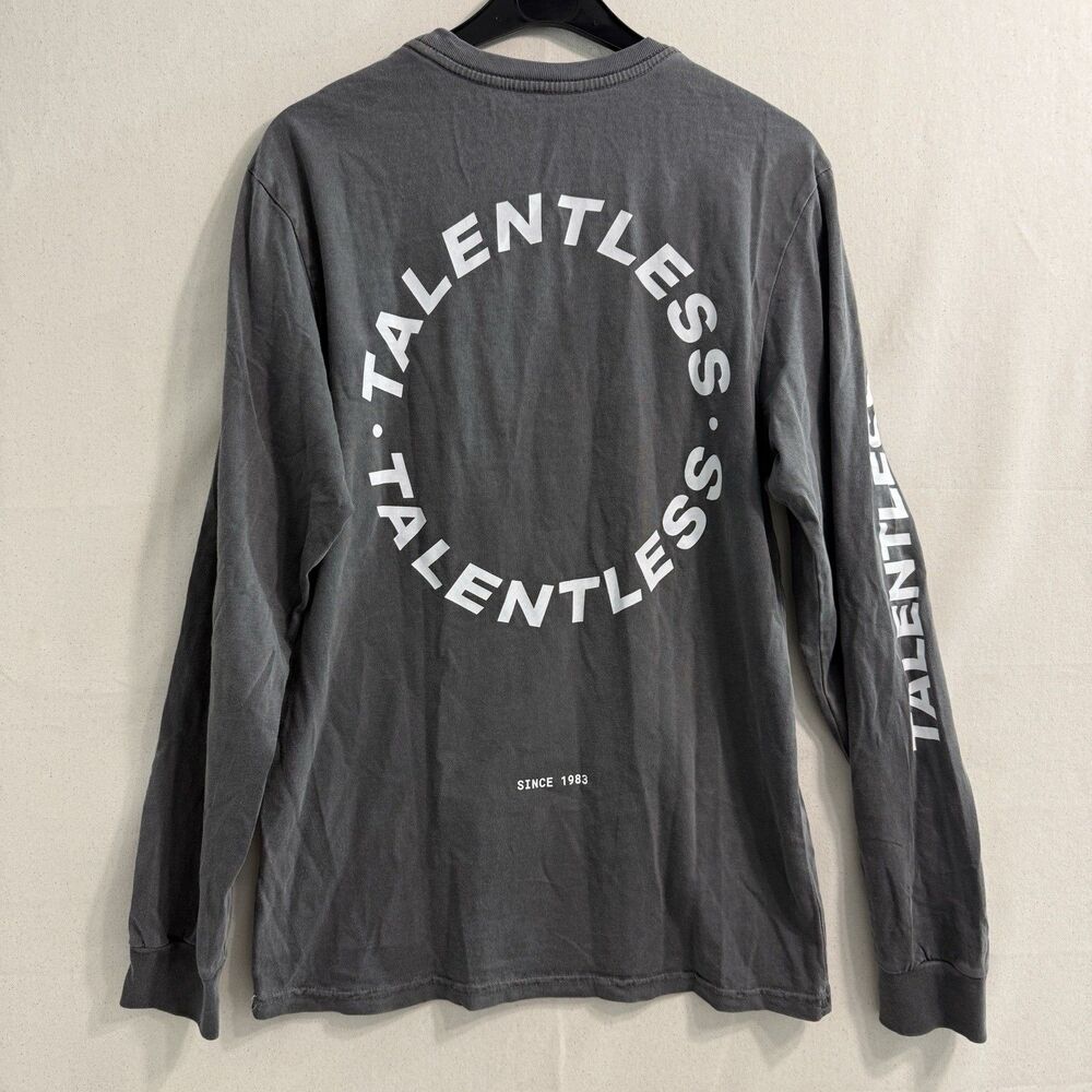 TALENTLESS Grey Long Sleeve Premium T-Shirt 100% Cotton Men Size Small